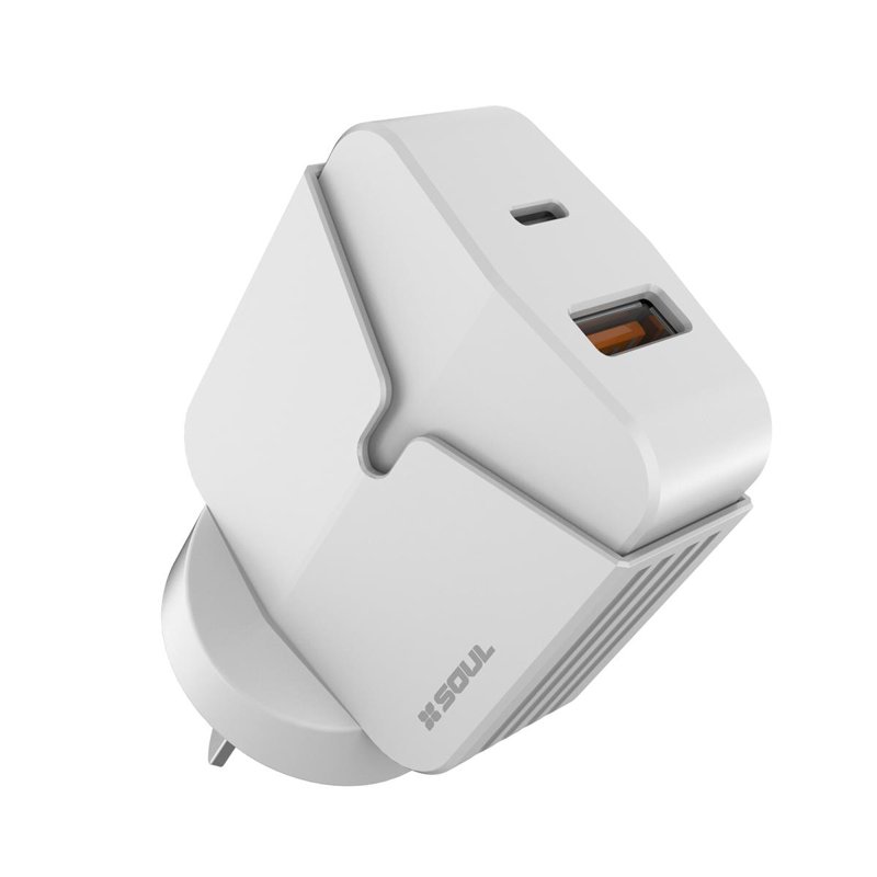 CARGADOR VIAJERO SOUL FAST CHARGE 20W USB X2 QC 3.0 + PD LIG