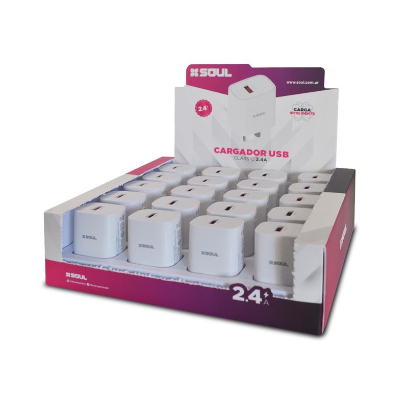 CARGADOR VIAJERO SOUL BOX USB 2.4A CABEZAL X20