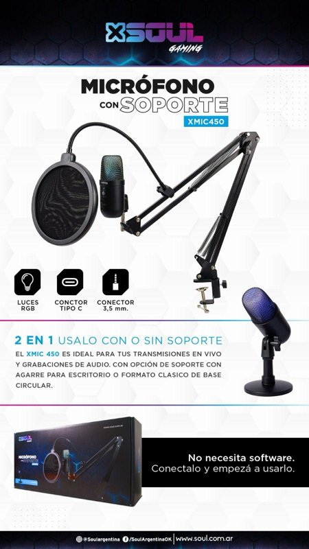 MIC GAMER SOUL XMIC450 CONDENSER RGB C/SOPORTE