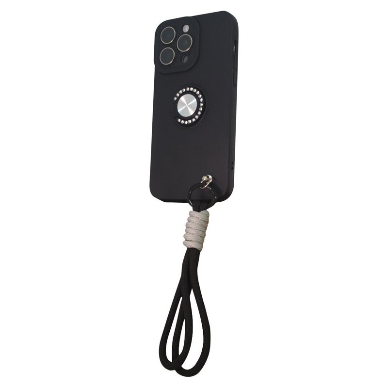FUNDA SOUL SILICONE C/ANILLO Y CORREA IPH 15 PRO MAX NEGRO