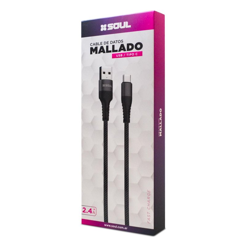 CABLE SOUL MALLADO USB-C A USB-C NEGRO