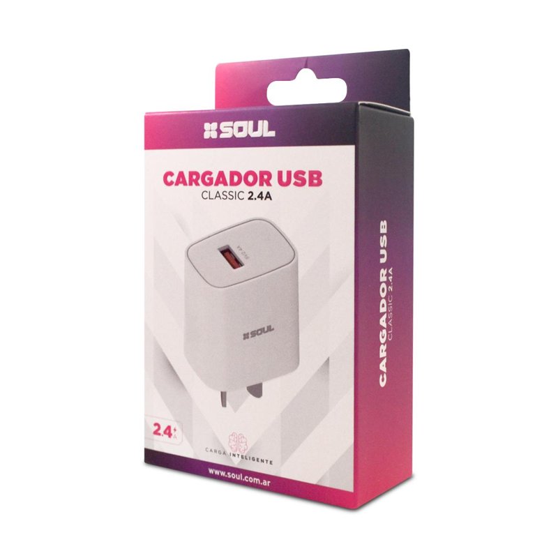 CARGADOR VIAJERO SOUL CLASSIC USB 2.4A CABEZAL