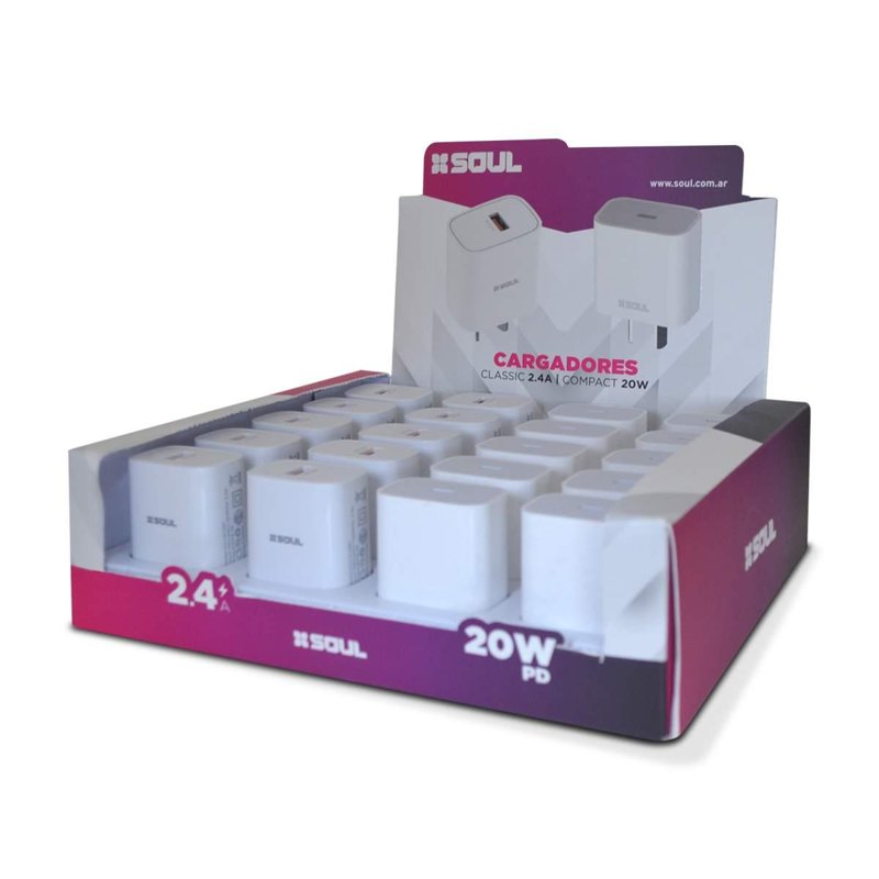 CARGADOR VIAJERO SOUL BOX MIX 2,4 X10 UNID + PD 20W X10 UNID
