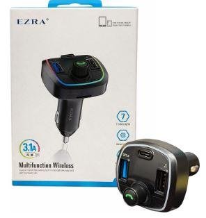 CARGADOR AUTO EZRA BCR14 FM/TF/MANOS LIBRES 2USB+1USB-C LED