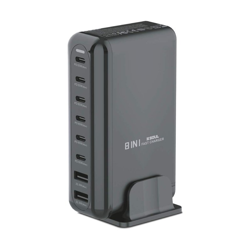 ESTACIÓN DE CARGA SOUL USB 8EN1 PD 60W + QC 22.5W NEGRO