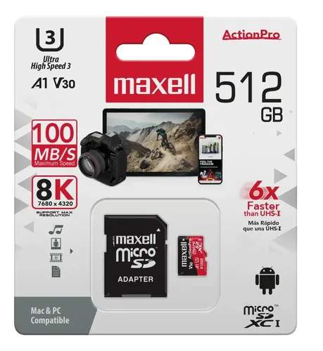 MEMORIA MAXELL MICRO SDXC UHS1 U3 A2 512GB